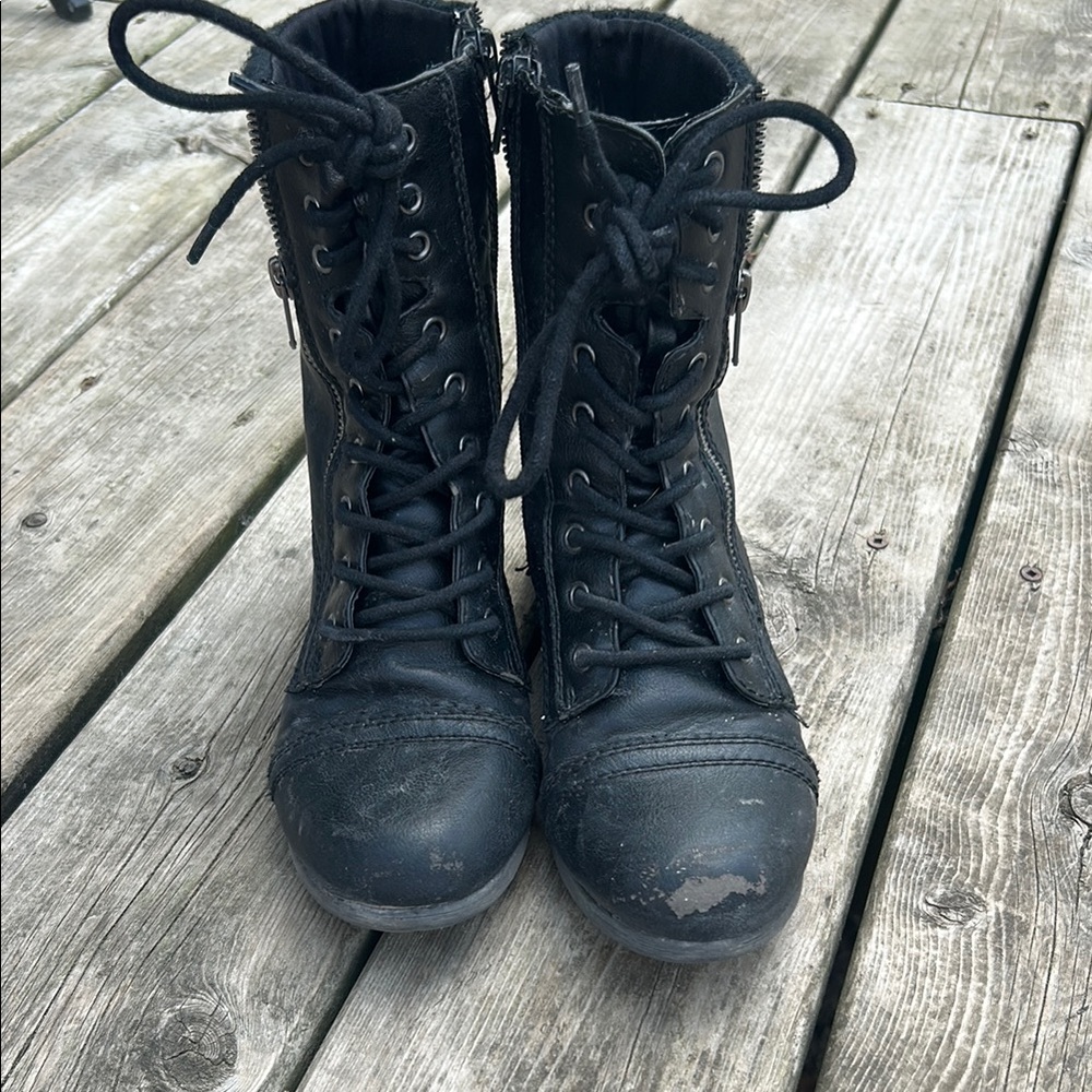 George Black Combat Boots with Lace-Up Design